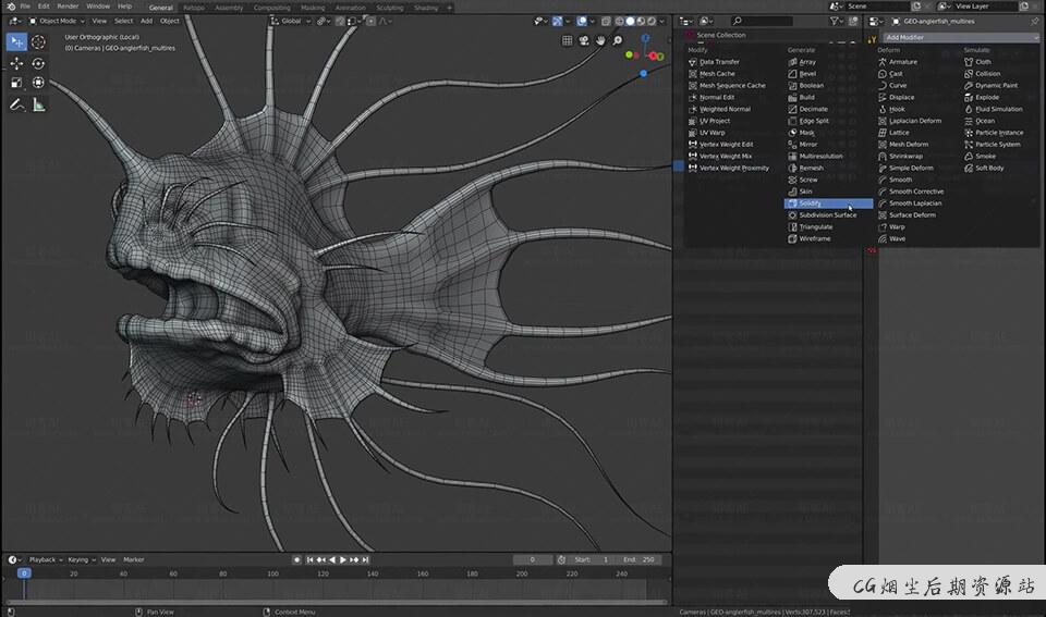 Blender教程-抽象唯美海底生物概念图设计教程 Blender Cloud – Anglerfish-1