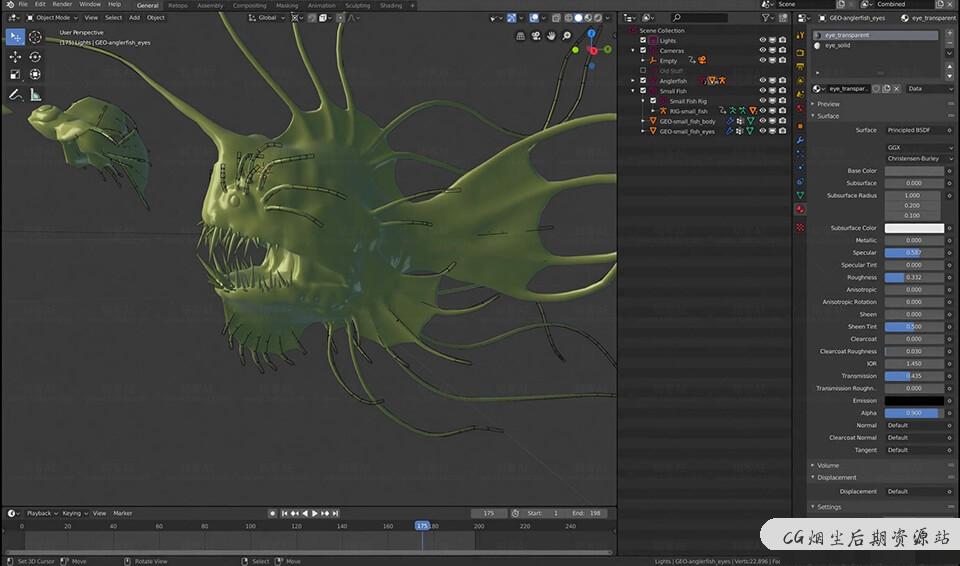 Blender教程-抽象唯美海底生物概念图设计教程 Blender Cloud – Anglerfish-3