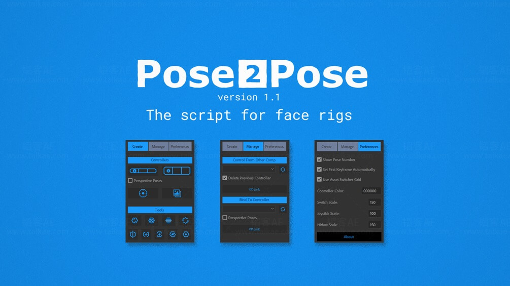 AE脚本-Pose2Pose 1.1.0 卡通角色面部绑定面部动画脚本 AE脚本-第1张
