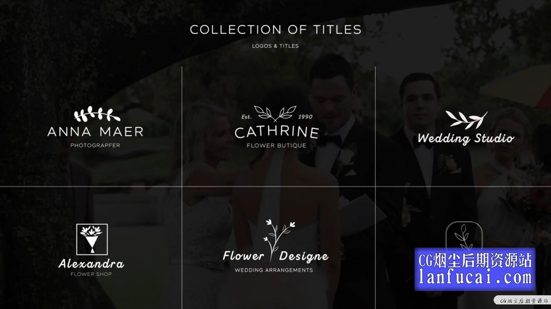 fcpx标题插件 婚礼人名Vlog开场字幕标题动画模板 Wedding Logos Titles