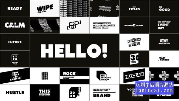 AE模板-30个黑白标题文字样式排版动画 Typography Titles