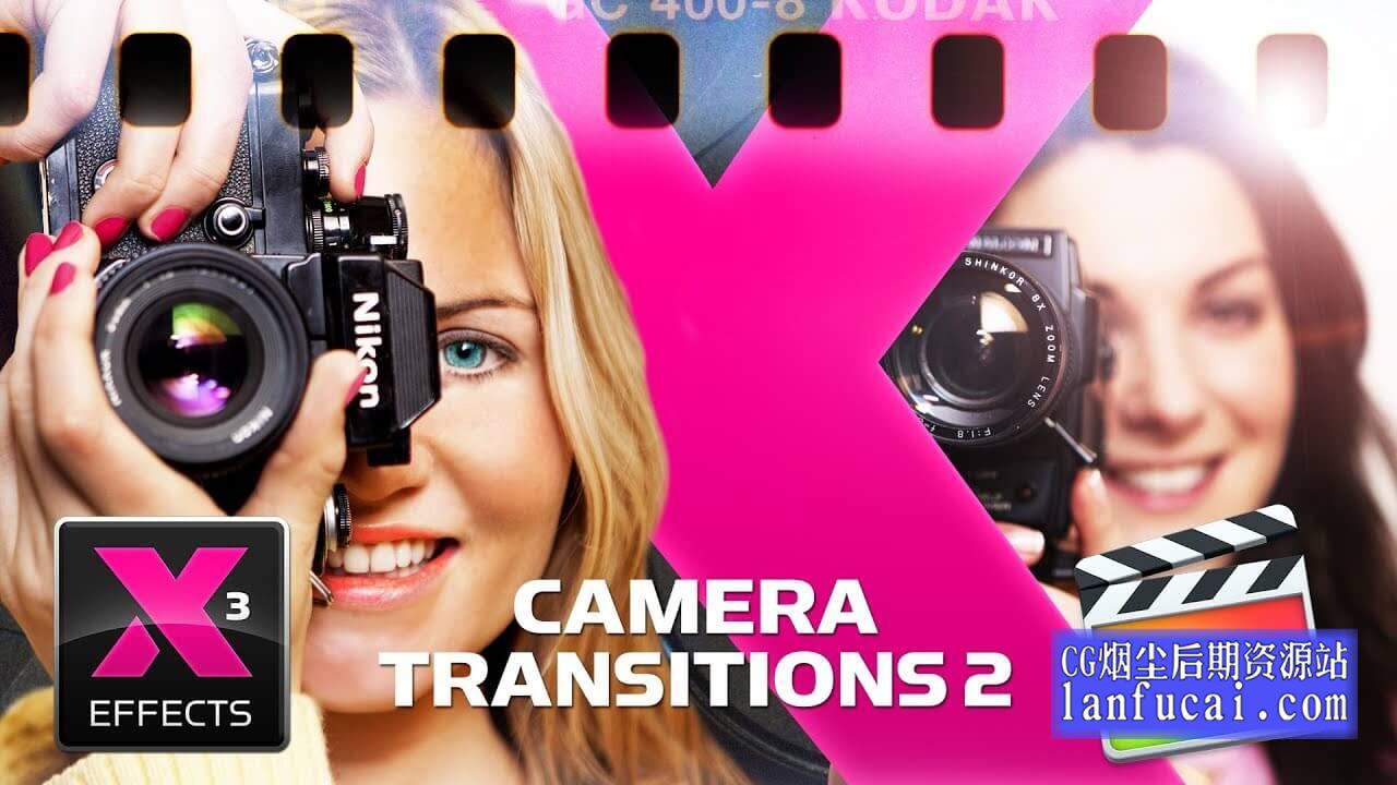 fcpx插件 影片添加相机取景快门动作屏显边框效果+胶片转场 Camera Transitions 2