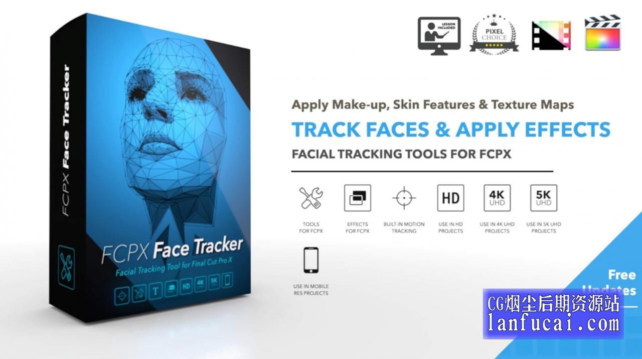 fcpx插件 面部跟踪工具自定义皮肤贴图美容化妆等 FCPX Face Tracker