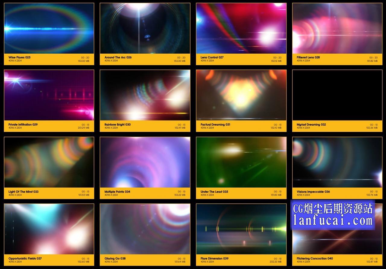 4K视频素材 155个创意彩色镜头光晕耀斑光效闪耀动画特效合成素材 Light Flares