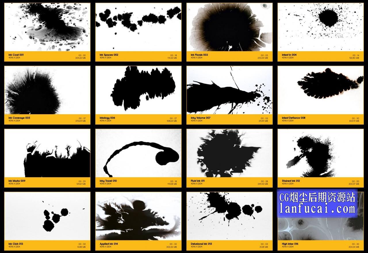 4K视频素材 160个水墨滴落散开泼墨晕染动画特效合成素材 Ink Spreads