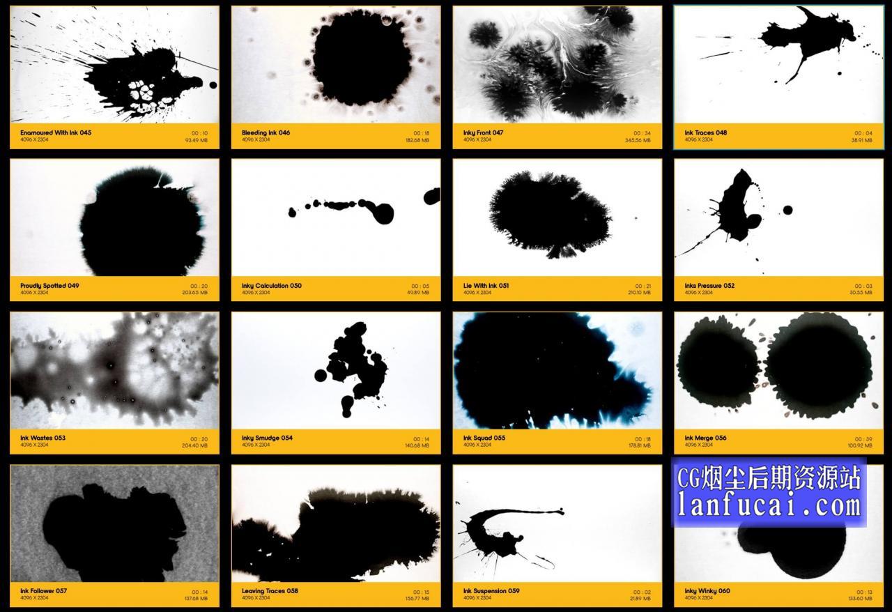 4K视频素材 160个水墨滴落散开泼墨晕染动画特效合成素材 Ink Spreads